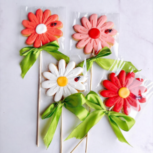 cookie royal iced flower on a stick gift